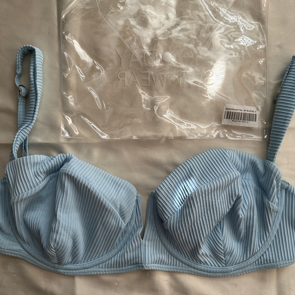 Monday Swimwear Clovelly Swim Top- Size V- Sky Blue Rib